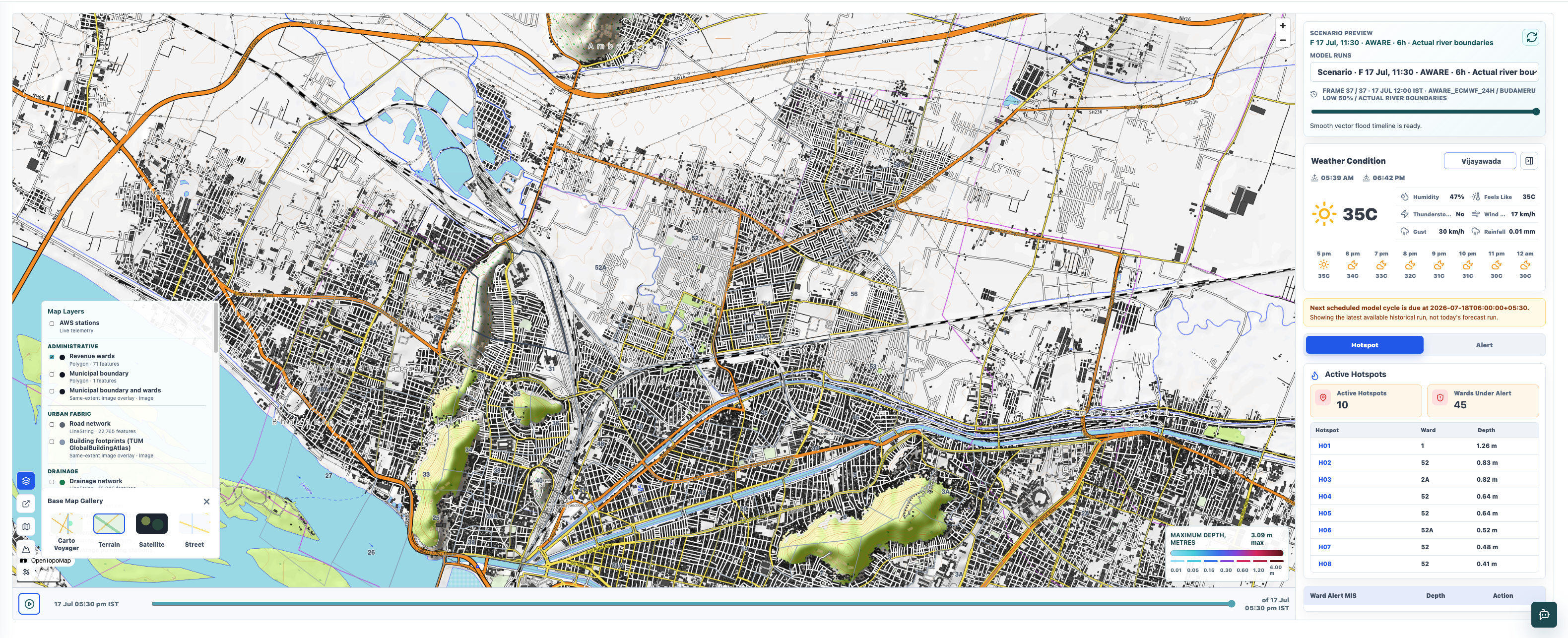Vijayawada terrain, urban fabric, drainage and compound flood dashboard context